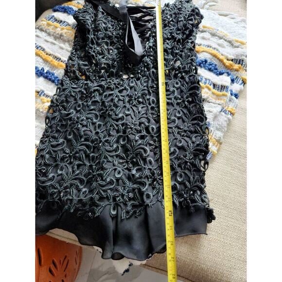 Claudia Arce Haute Couture M Black Lace Silk Sequins Sheer Beaded Dress - Picture 12 of 12